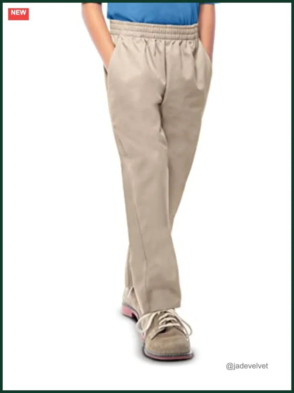 Unisex Pull-On Twill Pants with Elastic Waistband - School Uniform
